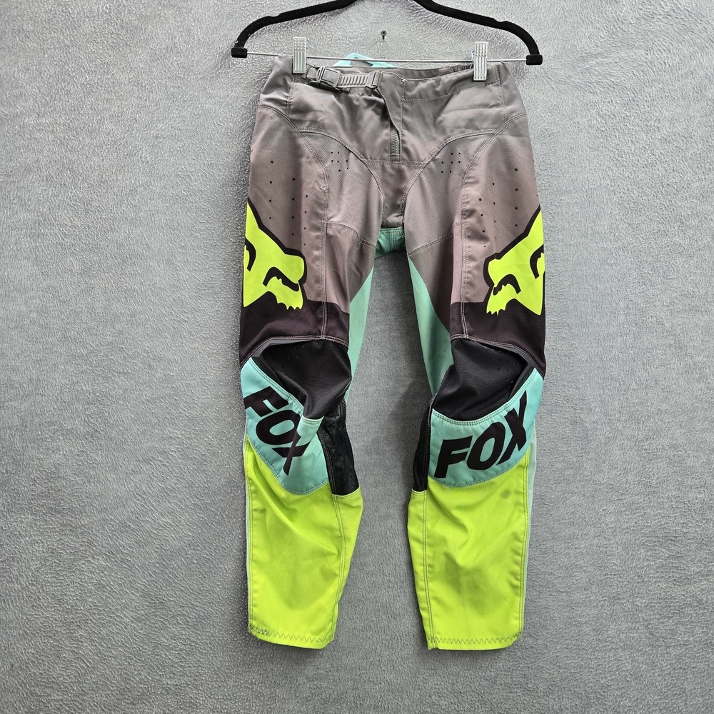 Fox Boys Activewear Pants 26Y Green Leather Polyester Colorblock Race Team 180